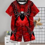 Kids Red Spider Web T-Shirt and Shorts Set