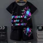 Kids Black Spider Web T-Shirt Shorts Set