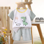 Kids Blue Dinosaur Print T-Shirt Shorts Set - Image 3