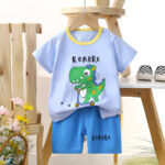 Kids Blue Dinosaur Print T-Shirt Shorts Set