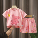 Pink Bear Print Kids Pajama Set