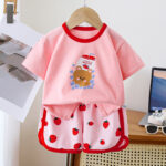 Kids Cartoon Animal Print Short Pajama Set - Image 3