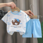Kids Bear Print Blue Short Set