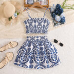 Blue and White Floral Two Piece Skirt Set