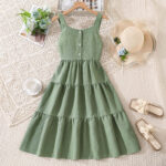 Green Sleeveless Tiered Sundress