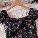 Girls Black Floral Short Sleeve Dress - Image 3