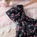 Girls Black Floral Short Sleeve Dress - Image 4