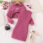 Pink Ribbed Knit Dress and Hoodie Set