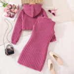 Pink Ribbed Knit Dress and Hoodie Set - Image 2