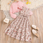 Girls Floral Sleeveless Dress and Pink Cardigan Set
