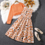 Girls Floral Sleeveless Dress and Pink Cardigan Set - Image 4