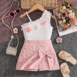 Girls Floral One Shoulder Top and Skirt Set