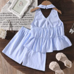 Girls Blue Striped Sleeveless Top and Shorts Set - Image 2