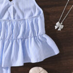 Girls Blue Striped Sleeveless Top and Shorts Set - Image 3