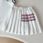 Girls White Polo Top and Pleated Skirt Set - Image 4