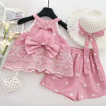 Girls Pink Floral Embroidered Shorts Set - Image 2