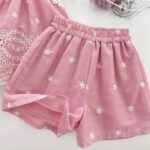 Girls Pink Floral Embroidered Shorts Set - Image 4