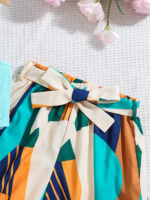 Mint One Shoulder Crop Top and Abstract Pants Set - Image 3