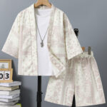 Men's Paisley Kimono Shorts Set Beige