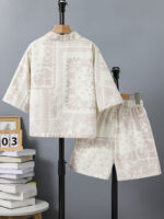 Men's Paisley Kimono Shorts Set Beige - Image 2