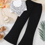 Black Flare Pants and White Bandana Crop Set