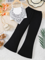 Black Flare Pants and White Bandana Crop Set