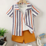 Kids Striped Shirt and Mustard Shorts Set
