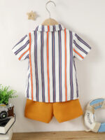 Kids Striped Shirt and Mustard Shorts Set - Image 2