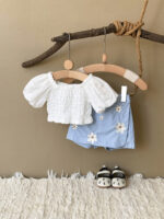 Girls White Top and Blue Floral Shorts Set