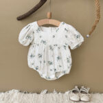 White Floral Baby Romper Short Sleeve - Image 3
