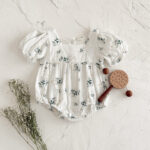 White Floral Baby Romper Short Sleeve - Image 4