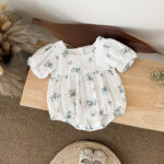 White Floral Baby Romper Short Sleeve - Image 5