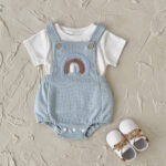 Baby Blue Rainbow Romper and White Tee Set - Image 2