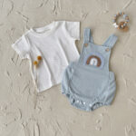 Baby Blue Rainbow Romper and White Tee Set