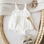 White Cotton Baby Romper Sleeveless Bodysuit - Image 2