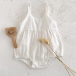 White Cotton Baby Romper Sleeveless Bodysuit - Image 3