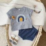 Baby Rainbow T-Shirt and Blue Shorts Set - Image 3