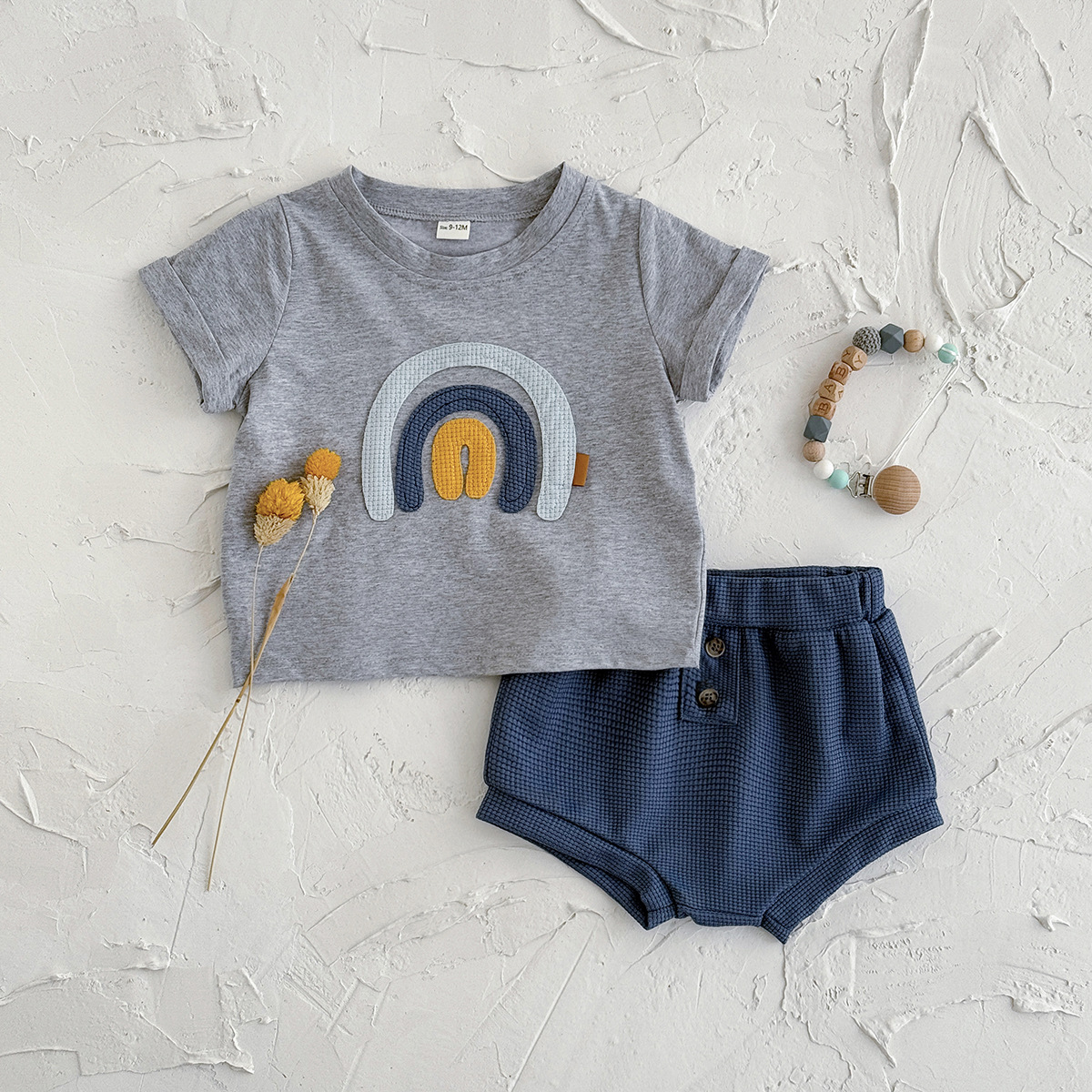 LB-2602045-3.jpg Baby Rainbow T-Shirt and Blue Shorts Set - Image 1