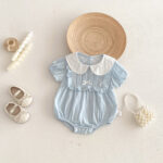 Baby Blue Gingham Ruffle Romper - Image 2