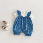 Baby Blue Ruffle Bear Print Romper Set - Image 2