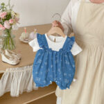 Baby Blue Ruffle Bear Print Romper Set