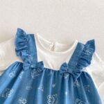 Baby Blue Ruffle Bear Print Romper Set - Image 4