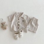 Baby Beige Striped Shirt and Shorts Set
