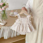 Baby Ruffle Sleeveless Romper Dress Beige