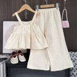 Girls Cream Strawberry Top and Pants Set - Image 2