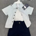 Boys White Shirt and Navy Shorts Set