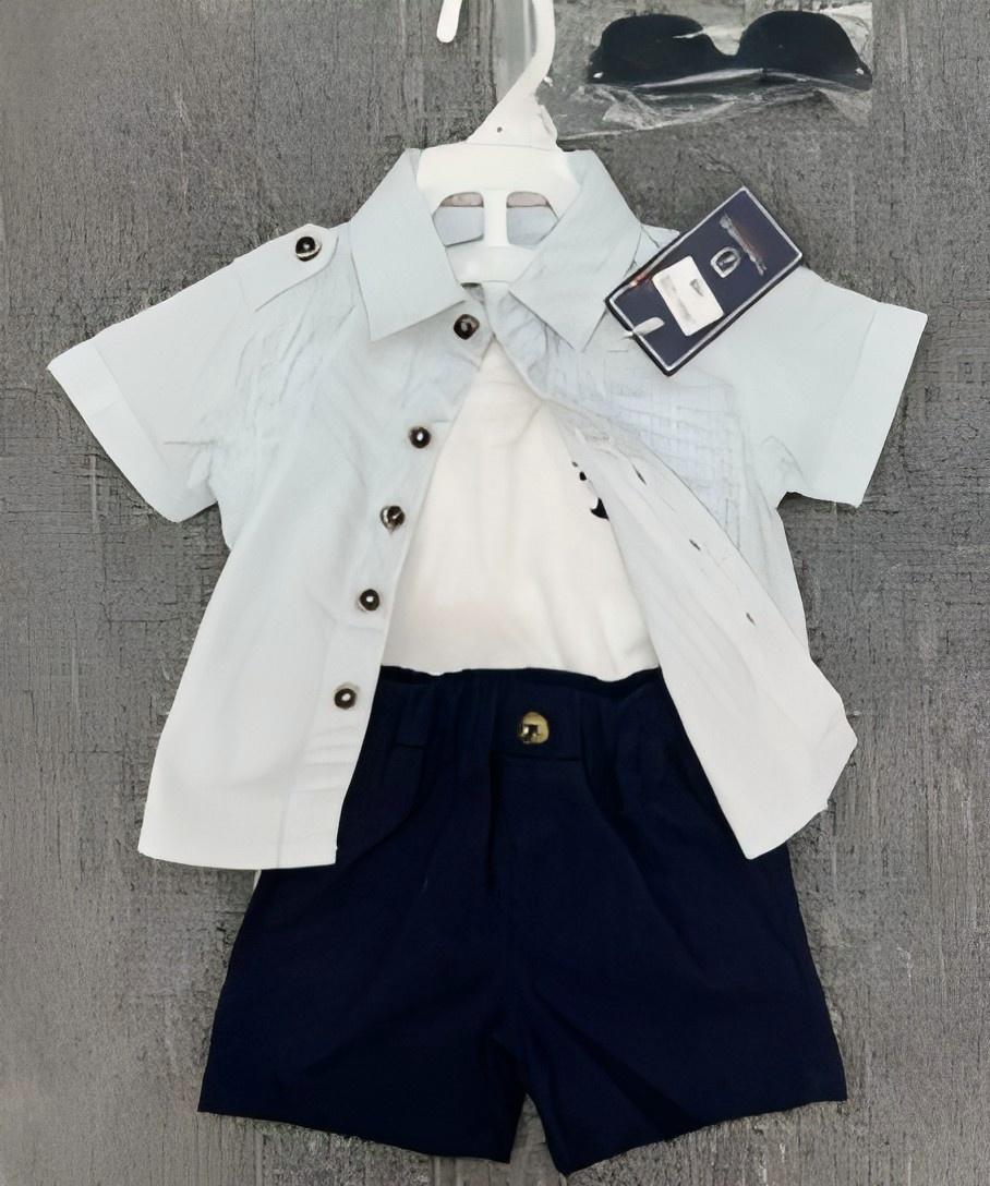 M-2615.jpg Boys White Shirt and Navy Shorts Set - Image 1