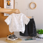 Kids Black and White T-Shirt Shorts Set - Image 2