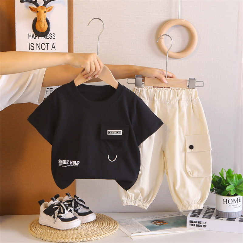 N283-098-2.jpg Kids Black T-Shirt and White Pants Set - Image 1