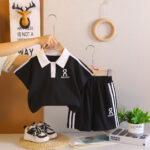 Kids Black Polo and Shorts Set